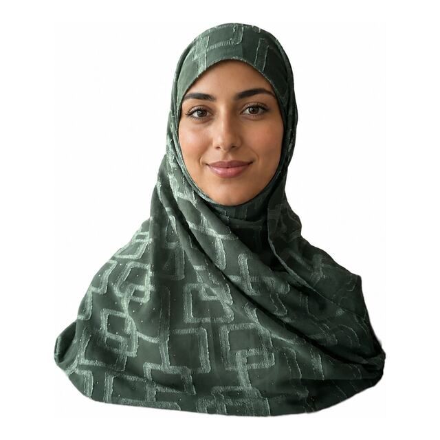 Chiffon Grid hijab in Lincoln Green, worn