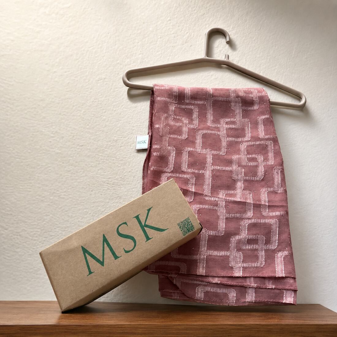 Chiffon Grid hijab in Dark Peach with its MSK box